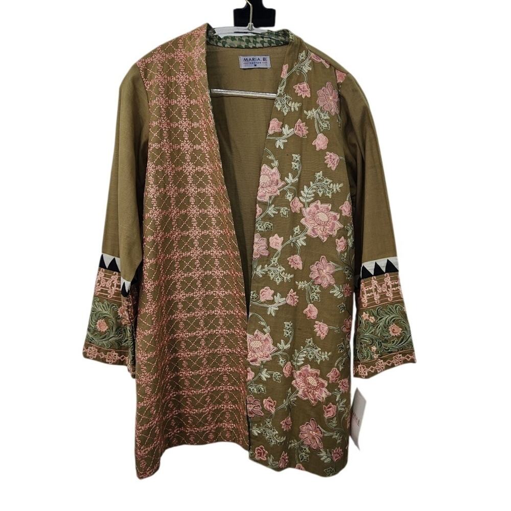 New NWT Maria B Embroidered Open Front Cardigan Size Medium